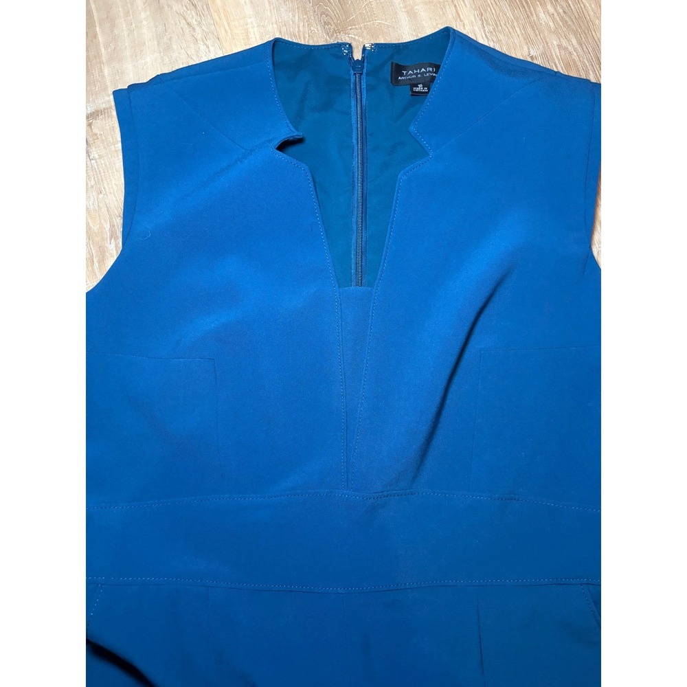 TAHARI ARTHUR‎ S LEVINE size 10 BLUE CROP WIDE LEG SLEEVELESS JUMPSUIT - Picture 5 of 8
